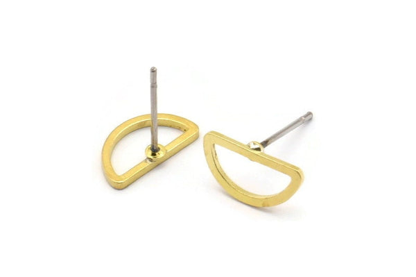 Semi Circle Earring, 12 Raw Brass Semi Circle Stud Earrings (11x6mm) D0007 A1136