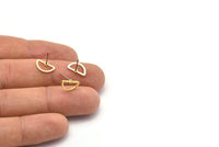 Semi Circle Earring, 12 Raw Brass Semi Circle Stud Earrings (11x6mm) D0007 A1136