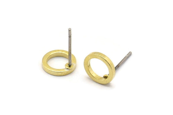 Brass Circle Earring, 12 Raw Brass Circle Stud Earrings (8mm) N0437 A1141