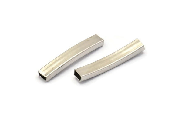 Silver Noodle Tubes - 24 Nickel Free Silver Oval Curved Tubes  (30x5x3mm) Sq21  BRC269