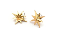 Brass Pole Star Earring, 4 Raw Brass Pole Star Stud Earrings (18x14mm) SY0266
