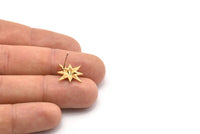 Brass Pole Star Earring, 4 Raw Brass Pole Star Stud Earrings (18x14mm) SY0266