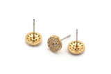 Gold Round Earring, 4 Gold Plated Brass Round Stud Earrings, CZ Pave Round, Zircon Stud Earrings (8mm) SY0268