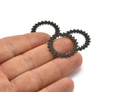 Black Circle Charm, 2 Textured Oxidized Black Brass Circle Charms With 2 Holes (25x0.80mm) M02156
