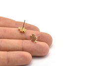 Gold Flower Earring, 4 Gold Plated Brass Flower Stud Earrings, CZ Pave Earrings, Zircon Flower Stud Earrings (8x10mm) SY0254