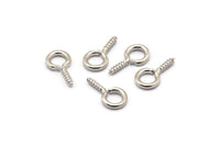 Screw Eye Pin, 100 Silver Tone Brass Screw Hook Eye Pins (13x7mm) A1063
