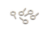 Screw Eye Pin, 100 Silver Tone Brass Screw Hook Eye Pins (13x7mm) A1063