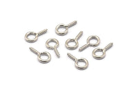 Screw Eye Pin, 100 Silver Tone Brass Screw Hook Eye Pins (13x7mm) A1063