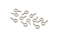 Screw Eye Pin, 100 Silver Tone Brass Screw Hook Eye Pins (13x7mm) A1063