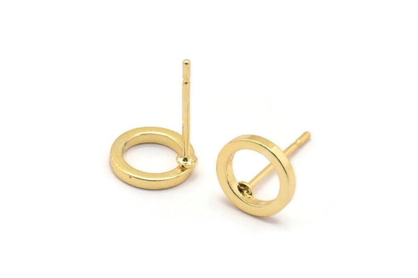 Gold Circle Earring, 6 Gold Plated Brass Circle Stud Earrings (8mm) N0437 A1141 Q0828