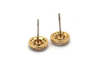 Gold Butterfly Earring, 4 Gold Plated Brass Round Shaped Butterfly Stud Earrings, CZ Pave, Zircon Butterfly Stud Earrings (8mm) SY0278