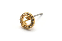 Gold Lightning Earring, 4 Gold Plated Brass Round Shaped Lightning Stud Earrings, CZ Pave, Zircon Lightning Stud Earrings (8mm) SY0279