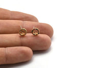 Gold Lightning Earring, 4 Gold Plated Brass Round Shaped Lightning Stud Earrings, CZ Pave, Zircon Lightning Stud Earrings (8mm) SY0279