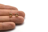 Gold Lightning Earring, 4 Gold Plated Brass Round Shaped Lightning Stud Earrings, CZ Pave, Zircon Lightning Stud Earrings (8mm) SY0279