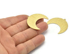 Brass Moon Charm, 4 Textured Raw Brass Moon Crescent Charms With 1 Loop (35x17x0.80mm) M03078