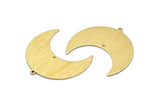 Brass Moon Charm, 4 Textured Raw Brass Moon Crescent Charms With 1 Loop And 1 Hole (35x17x0.80mm) M03098