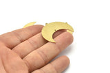 Brass Moon Charm, 4 Textured Raw Brass Moon Crescent Charms With 1 Loop And 1 Hole (35x17x0.80mm) M03098