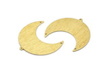 Brass Moon Charm, 4 Textured Raw Brass Moon Crescent Charms With 1 Loop And 2 Holes (35x17x0.80mm) M03079