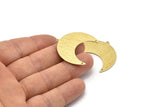 Brass Moon Charm, 4 Textured Raw Brass Moon Crescent Charms With 1 Loop And 2 Holes (35x17x0.80mm) M03079