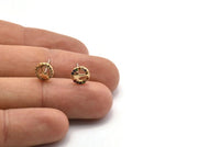 Gold Dolphin Earring, 4 Gold Plated Brass Round Shaped Dolphin Stud Earrings, CZ Pave, Zircon Dolphin Stud Earrings (8mm) SY0273
