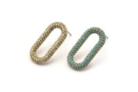Pirinç Oval Küpe, 2 Ham Pirinç Oval Şekilli Zirkonyum Küpe (23x12mm) SY0263