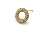 Brass Round Earring, 2 Raw Brass Round Shaped Zircon Stud Earrings (12mm) SY0261