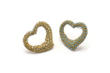 Brass Heart Earring, 2 Raw Brass Heart Shaped Zircon Stud Earrings (16x19mm) SY0264
