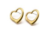 Brass Heart Earring, 2 Raw Brass Heart Stud Earrings (21x23mm) SY0271