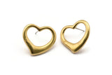Brass Heart Earring, 2 Raw Brass Heart Stud Earrings (21x23mm) SY0271