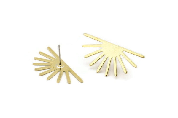 Brass Sun Earring, 6 Raw Brass Sun Stud Earrings (32x14x0.60mm) M02057 A2506