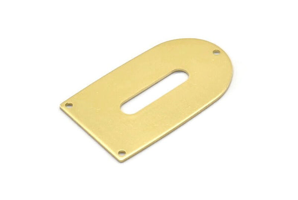 Brass D Shape, 4 Raw Brass D Shape Charms With 3 Hole, Brass Blanks (35x20x0.80mm) M03165