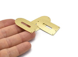 Brass D Shape, 4 Raw Brass D Shape Charms With 4 Hole, Brass Blanks (35x20x0.80mm) M03167