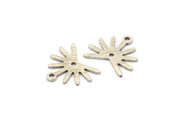 Silver Sun Charm, 12 Textured Antique Silver Plated Brass Sun Charms With 1 Loop And 1 Hole (13x15x0.80mm) M02261 H0919
