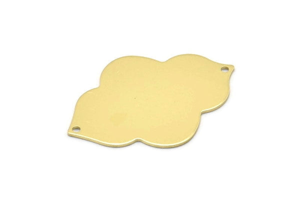 Brass Badge Charm, 4 Raw Brass Badge Charms With 2 Holes, Pendants, Findings (39x28x0.80mm) M01139