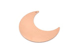 Copper Moon Charm, 4 Raw Copper Moon Crescent Charms With 1 Hole (35x15x0.80mm) M03147