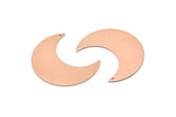 Copper Moon Charm, 4 Raw Copper Moon Crescent Charms With 1 Hole (35x15x0.80mm) M03147