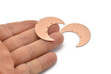 Copper Moon Charm, 4 Raw Copper Moon Crescent Charms With 4 Holes (35x15x0.80mm) M03144