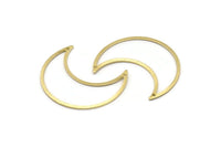 Brass Moon Charm, 4 Textured Raw Brass Moon Crescent Charms With 2 Holes (35x15x0.80mm) M03123