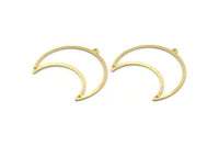 Brass Moon Charm, 4 Textured Raw Brass Moon Crescent Charms With 2 Holes And 1 Loop (35x17x0.80mm) M03122