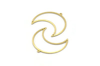 Brass Moon Charm, 4 Textured Raw Brass Moon Crescent Charms With 2 Holes And 1 Loop (35x17x0.80mm) M03122