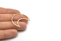 Brass Moon Charm, 4 Textured Raw Brass Moon Crescent Charms With 2 Holes And 1 Loop (35x17x0.80mm) M03122