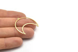 Brass Moon Charm, 4 Textured Raw Brass Moon Crescent Charms With 2 Holes And 1 Loop (35x17x0.80mm) M03122