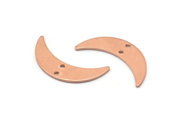 Copper Moon Charm, 8 Raw Copper Crescent Moon Charms With 2 Holes (22x6x0.80mm) M03127