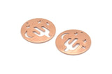 Copper Round Charm, 8 Raw Copper Cactus Patterned Charm with 1 Hole, Moon And Star Findings, Stamping Tags (22x0.80mm) M02956