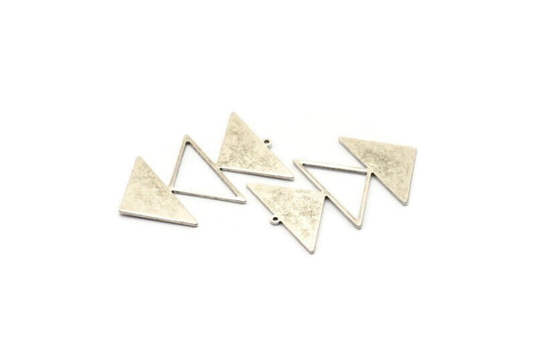 Silver Triangle Charm, 2 Antique Silver Brass Triangle Charms With 1 Loop (47x30x1mm) M01796