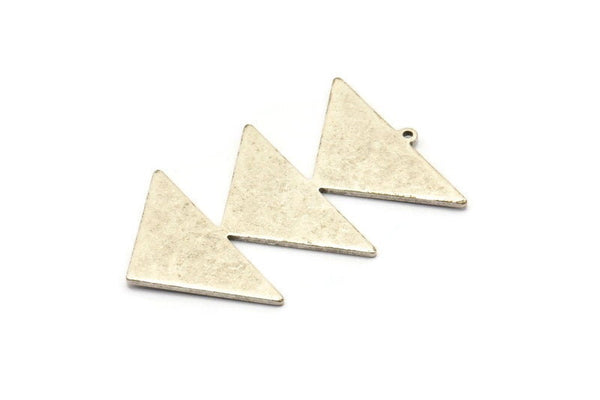 Silver Triangle Charm, 2 Antique Silver Brass Triangle Charms With 1 Loop (47x30x1mm) M01802