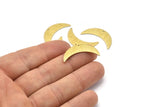 Brass Moon Charm, 6 Textured Raw Brass Crescent Moon Charms With 1 Hole (28x8x0.80mm) M03073