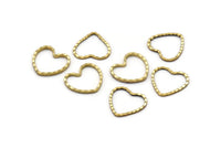 Brass Hear Ring, 24 Cutting Raw Brass Heart Connectors (13x14mm) A0544