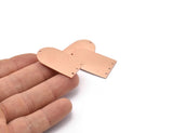 Copper D Shape, 2 Raw Copper D Shape Charms With 4 Hole, Pendants, Earring Findings (35x20x0.80mm) M03181