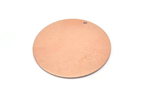 Copper Round Charm, 2 Raw Copper Round Tags, Round Charms With 1 Hole (35x0.80mm) M03225